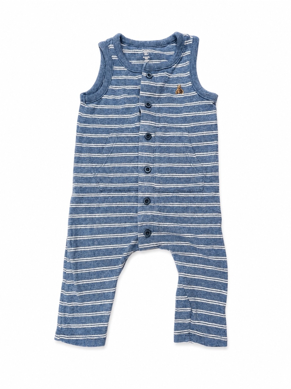 GAP Blue and White Striped Sleeveless Baby Romper